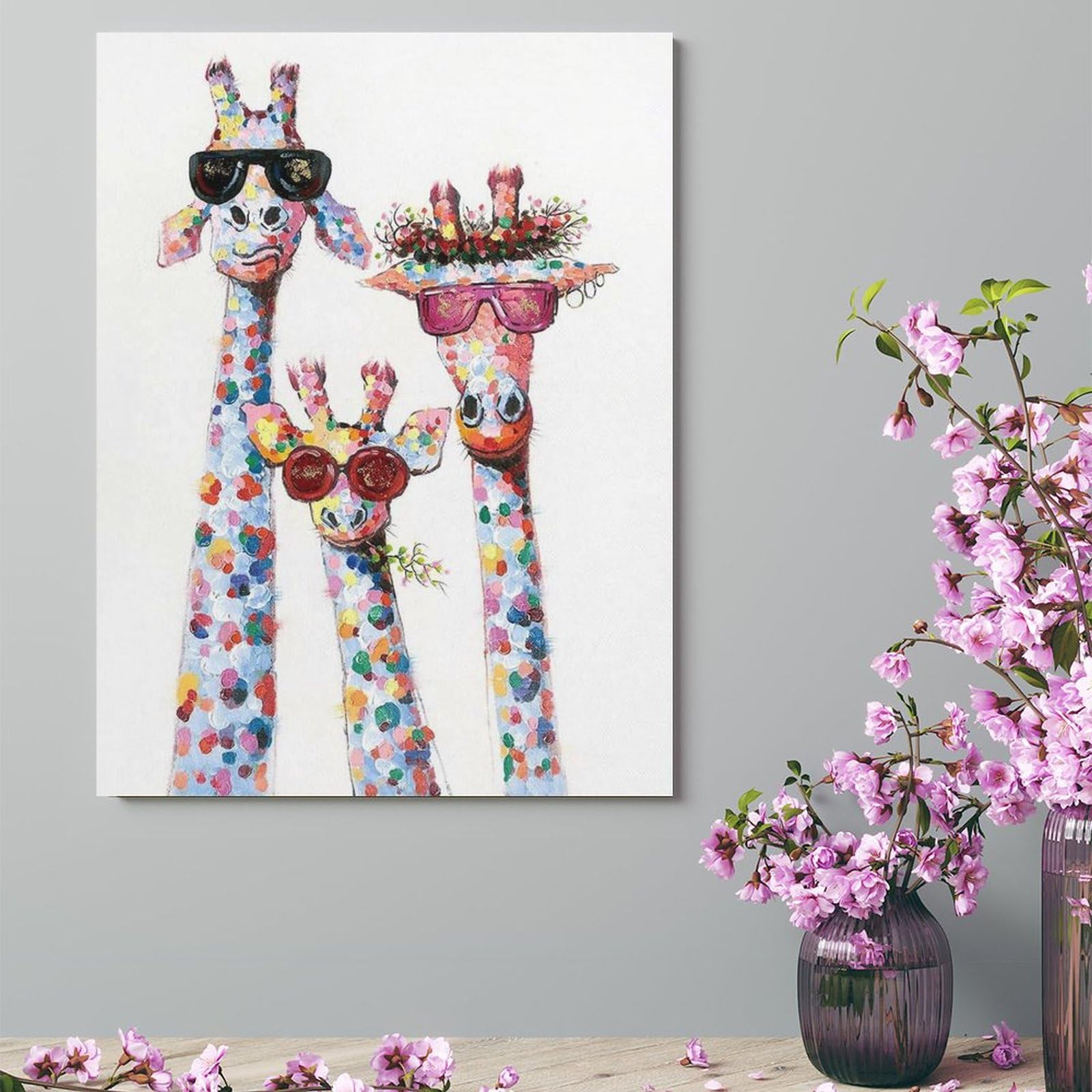 Amazon.co.jp: 絵画 サングラスをかけた3頭のキリンインテリア 絵画